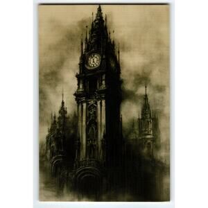Vintage Gothic Clock Tower Postcard Photochrome Unposted 5.5x4 Inch